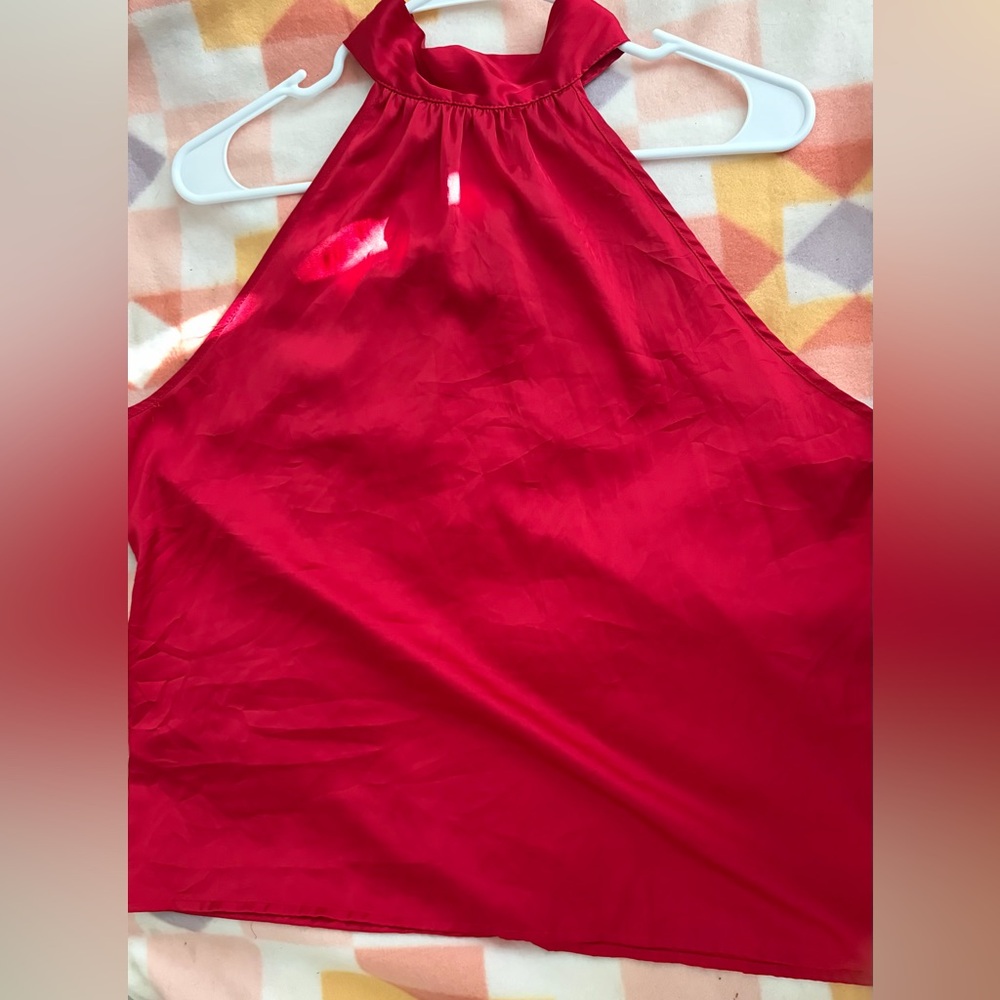 Red Satin Halter Top w/ Bow Back – Sleeveless Blouse